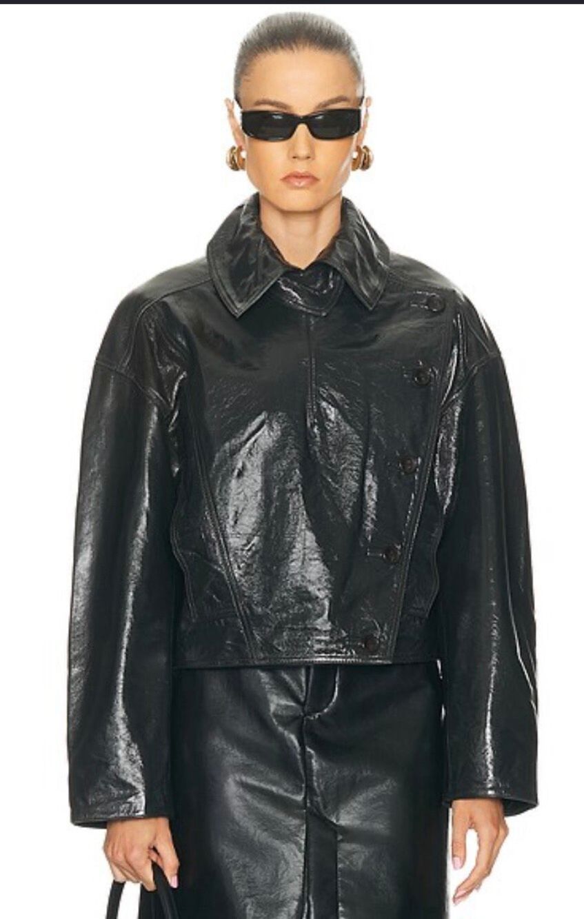 Marc New York Andrew Marc Black Coated Cropped Moto Jacket NWT Shiny M